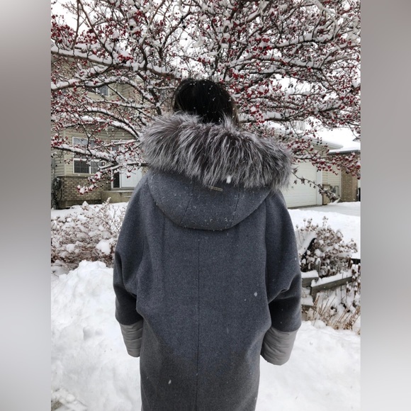 (SOLD) Soia & Kyo Real Silver Fox Fur & Wool Winter Jacket XL - Picture 1 of 8